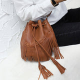 Cwab4539_Drawstring Handmade Tassel Bucket Shoulder Bag