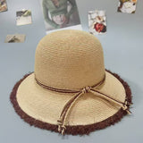 SUMMER HIGH END ROUND TOP FUR EDGED STRAW HAT_CWAH3577