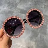 DIAMOND EXAGGERATED ROUND FRAME SUNGLASSES_CWASG0789