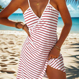 STRIPED SEXY BEACH DRESS ONE PIECE SUN PROTECTION_CWBLS0477