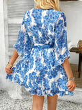 Vacation Floral Tie Waist Chiffon Short Dress
