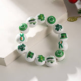 ST PATRICKS DAY WHITE WOOD BEAD BRACELET SET_CWMM3505