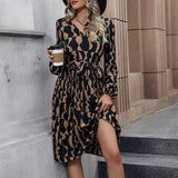 V-Neck Long Sleeve Geometric Print Dress