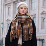 Womens Double Face Plaid Scarf Winter Warmth