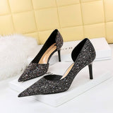 POINTED TOE HOLLOW SPARKLING SEQUIN HIGH HEELS_CWSHH0069
