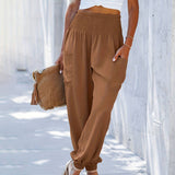 Solid Color Elastic High-Waisted Wide-Leg Niners