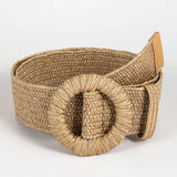 POPULAR ELASTIC ROUND BUCKLE STRAW BELT_CWABE0441