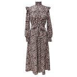 Wooden Ear Sleeves With Belt Floral Print Dress