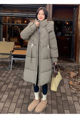 Warm Hooded Thick Long Pure Color Quilted Jacket