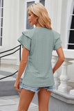 V Neck Solid Color Double Sleeved Casual T Shirt_Cwtsts0287