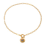 OIL DRIP RHINESTONE SUNFLOWER DEVILS EYE NECKLACE_CWAHA0913