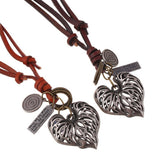 RETRO ART HEART PENDANT COWHIDE NECKLACE_CWMM4602