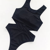 Women Solid Color Slim One-Piece Swimsuit_Cwmw0287