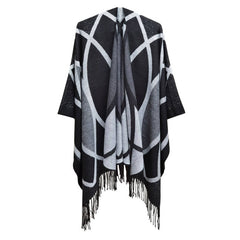 TASSELS WITH LINES KEEP WARM AND SPLIT SHAWL_CWASC0311