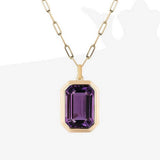 SQUARE ZIRCON PENDANT PAPERCLIP CHAIN NECKLACE_CWMM3845