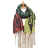 PAISLEY JACQUARD SCARF THICK FRINGE WINTER SHAWL_CWASC0857