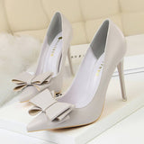 SLIM SHALLOW MOUTH POINTED BOW HIGH HEELS_CWSHH0045