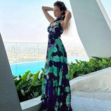 Trendy Sleeveless Tie-Dye Halter Neck Dress