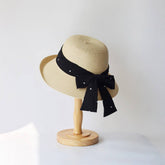 SUMMER WOMENS POLKA DOT BOW STRAW HAT_CWAH3504