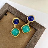 Women Retro Blue Series Gemstone Earrings