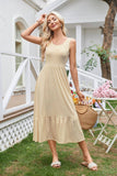 Square Neck Pleated Large Swing Sleeveless Dress
