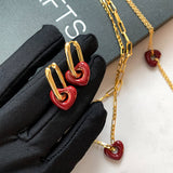 Red Enamel Heart Pendant Necklace_Cwaje06336