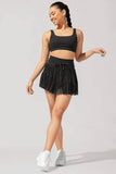 Womens High Waist Lace-Up Pleated Skirt