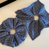 Blue Plaid Scrunchie Soft Gentle Fabric Tie_Cwaha08189