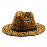 LEOPARD PRINT WOOLEN HAT FLAT BRIM JAZZHAT FELT HAT_CWAH2605