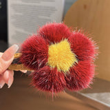 AUTUMN WINTER PLUSH HAIR CLAW FLORAL DUCKBILL CLIP_CWAHA3306