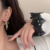 Womens Fashionable Long Tassel Bow Earrings