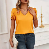Solid Color V-Neck Burn Out Blouse