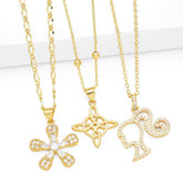 GOLD PLATED DIAMOND FLOWER PENDANT NECKLACE_CWAJE0893