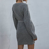Solid-Color Laid-Back Lace-Up Knitted Dress