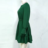 Solid Color Pinched Waist Long Sleeve Dress