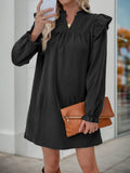 Solid-Color Ruffled Loose Stand-Up Collar Dress