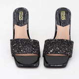 Women Thin Strap Sequined Stiletto Sandals