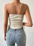 Solid Color Drawstring Short Strapless Vest