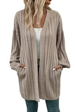Women Dent Puff Sleeve Cardigan_Cwocal0473