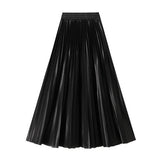SLIMMING SHINY HIGH WAIST PLEATED MIDI SKIRT_CWBMS0329