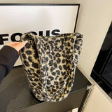 Winter Leopard Print Shoulder Bag Bucket Plush Bag_Cwab3973