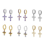 COLORFUL FRENCH CROSS DIAMOND EARRINGS_CWAJE1733