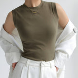 PURE COTTON ROUND NECK BASIC BOTTOMING TANK TOPS_CWTTK0800