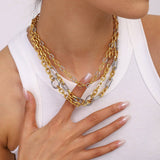 18K GOLD SILVER TWO TONE CROSS CLASP NECKLACE_CWAJE4860