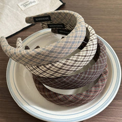 Plaid Sponge Headband Retro College Style_Cwaha07966
