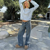 Wide-Leg Straight Leg Jeans With Side Stretch