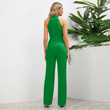 Stand-Up Collar Bow Slimming One-Piece Pants
