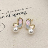 Valentines Day Simple Heart Shell Pearl Earrings