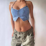 Unique Denim Strapless Crop Top Streetwear
