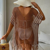 FRINGED CUTOUT BIKINI BEACH SWIMSUIT COVER UP_CWMW0672